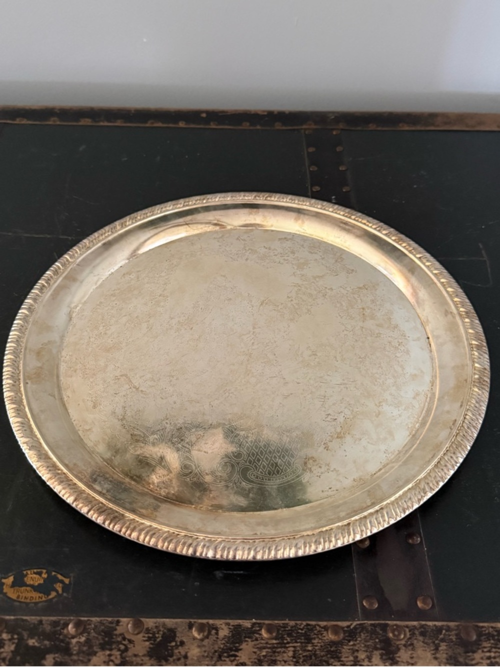 Vintage Leonard Silver Plate 12" Serving Tray Round  Design Barware